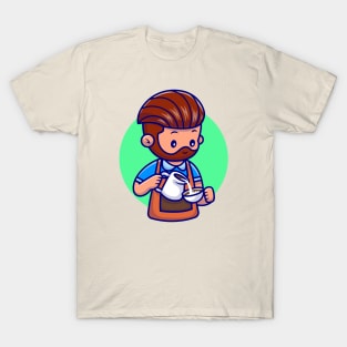 Cute Man Barista Cartoon T-Shirt